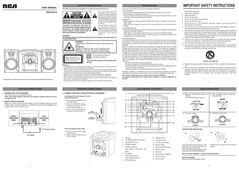 RCA RS22162 S Stereo System User Manual RCA RS22162 S Stereo System User Manual