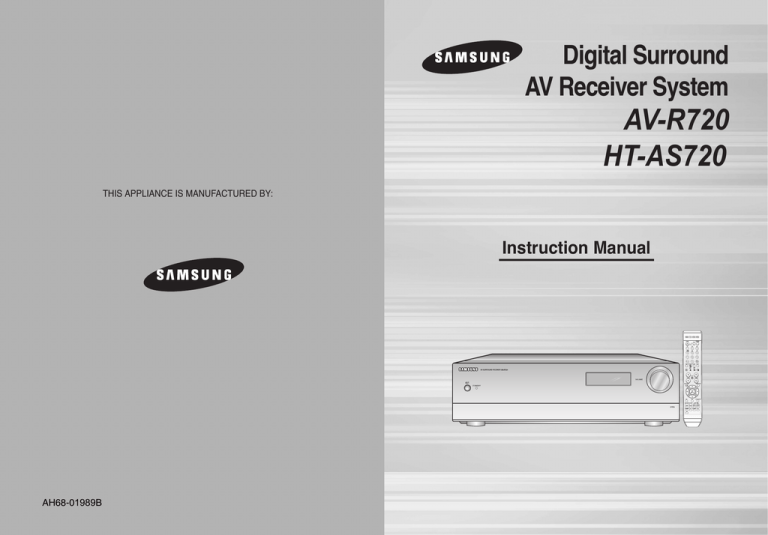 Samsung HT-AS720, AV-R720 User manual Samsung HT-AS720, AV-R720 User manual