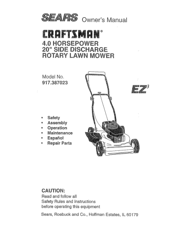 Sears 917.387023 Lawn Mower Owner`s manual | Manualzz