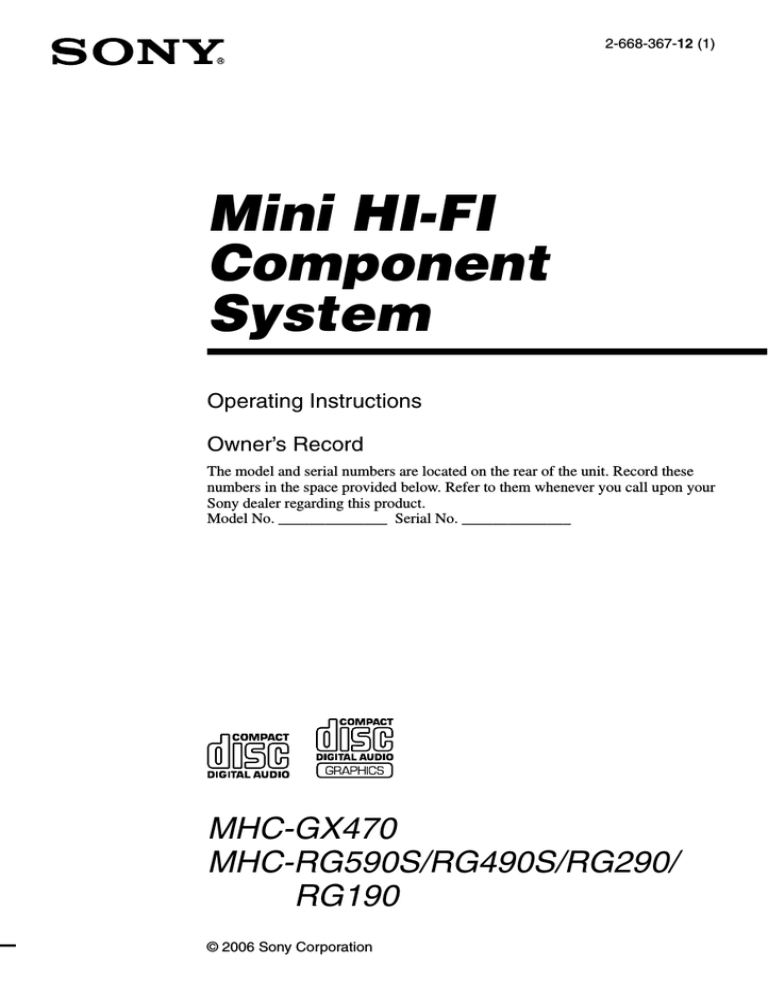 Sony 190 Home Theater System User Manual Sony 190 Home Theater System User Manual
