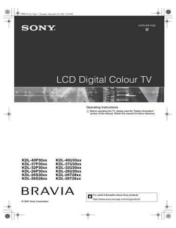 Sony 3-273-475-11(2) Flat Panel Television Operating instructions | Manualzz Sony 3-273-475-11(2) Flat Panel Television Operating instructions | Manualzz