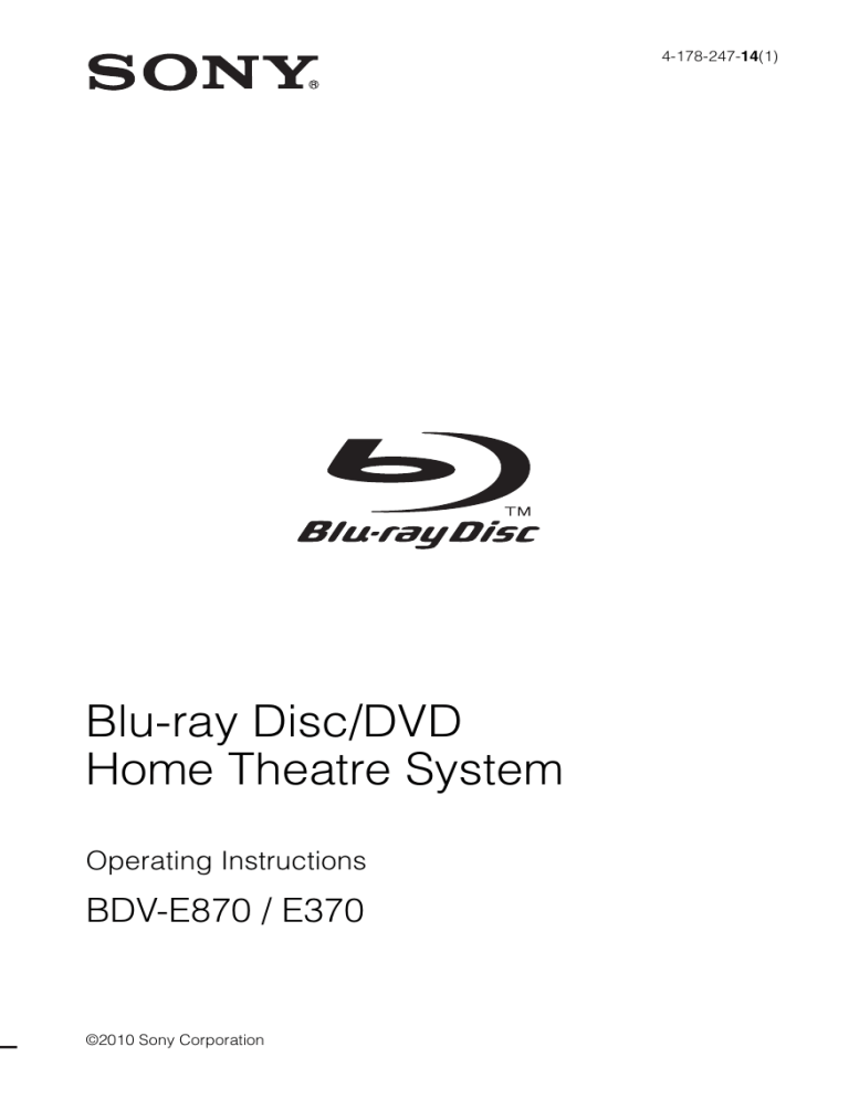 Sony BDV-E370, BDV-E870 User manual Sony BDV-E370, BDV-E870 User manual