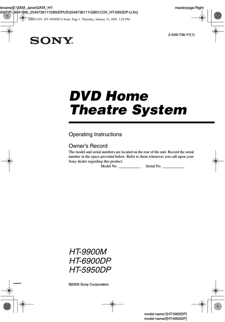 Sony 5950DP Home Theater System User Manual | Manualzz Sony 5950DP Home Theater System User Manual | Manualzz
