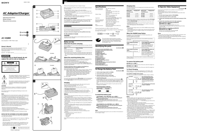 Sony AC-VQ800 User manual Sony AC-VQ800 User manual