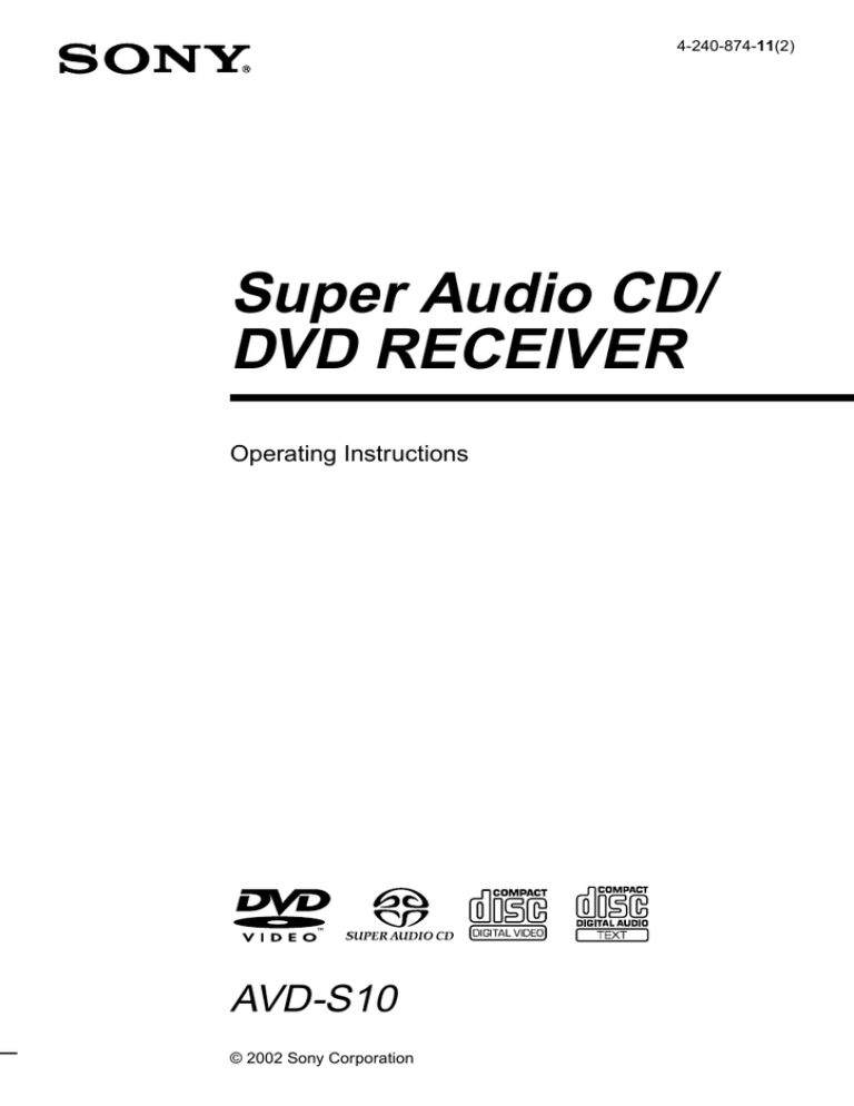 Sony AVD-S10 User manual Sony AVD-S10 User manual