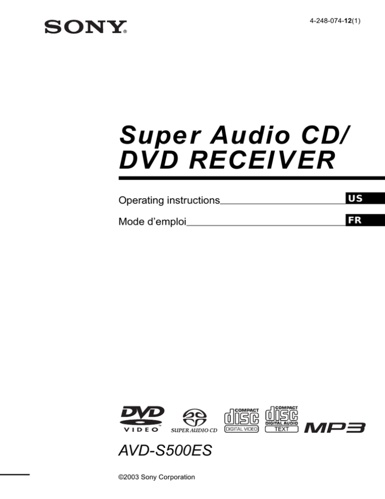 Sony AVD-S500ES User manual Sony AVD-S500ES User manual