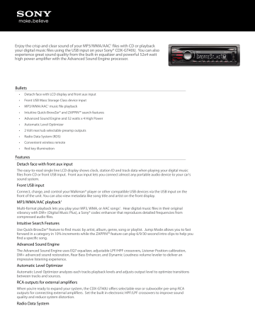 Sony CDX-GT40U Car Video System User Manual Sony CDX-GT40U Car Video System User Manual