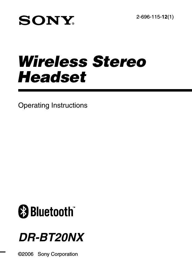 Sony DR-BT20NX User manual Sony DR-BT20NX User manual