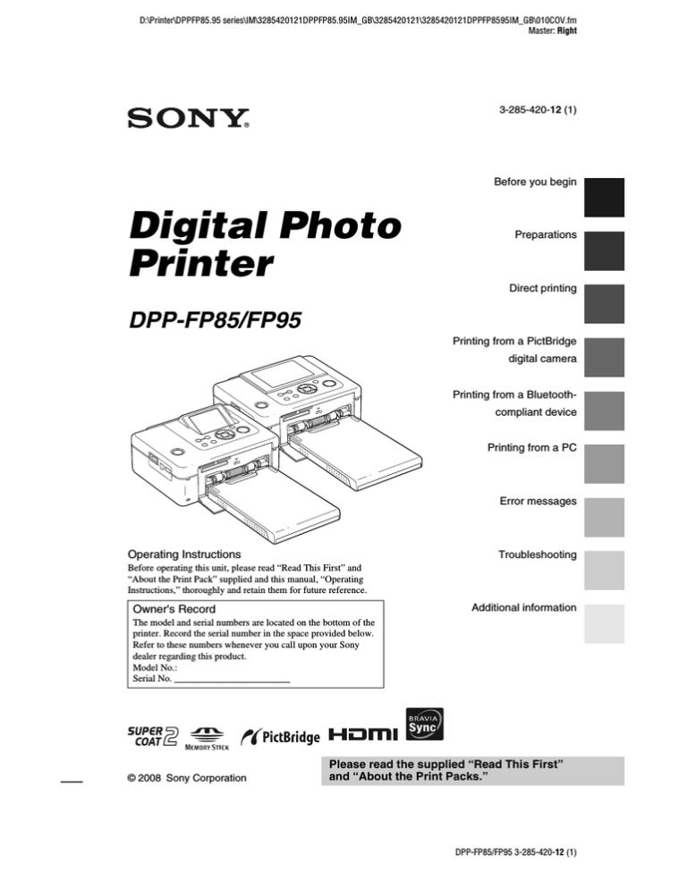 Sony DPP-FP85, DPP-FP95 User manual Sony DPP-FP85, DPP-FP95 User manual