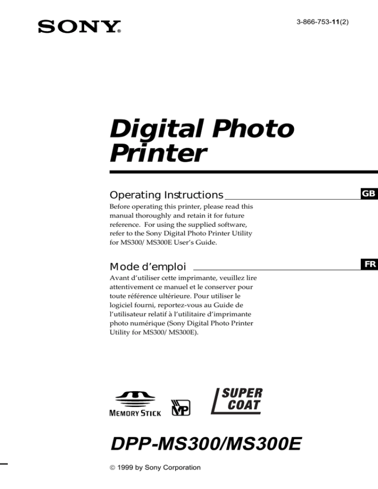 Sony DPP-MS300, DPP-MS300E User manual Sony DPP-MS300, DPP-MS300E User manual