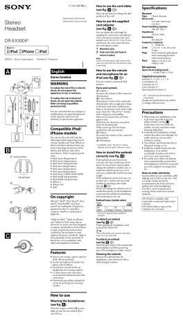Sony DR-EX300IP Headphones User Manual Sony DR-EX300IP Headphones User Manual