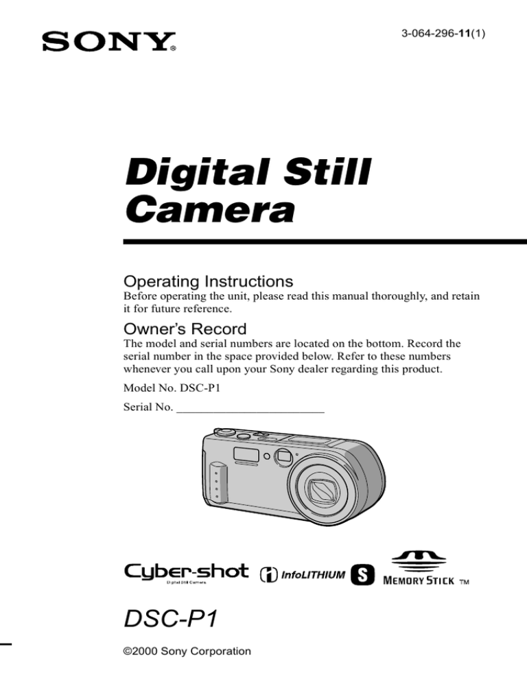 Sony Cyber Shot DSC-P1 Operating instructions Sony Cyber Shot DSC-P1 Operating instructions