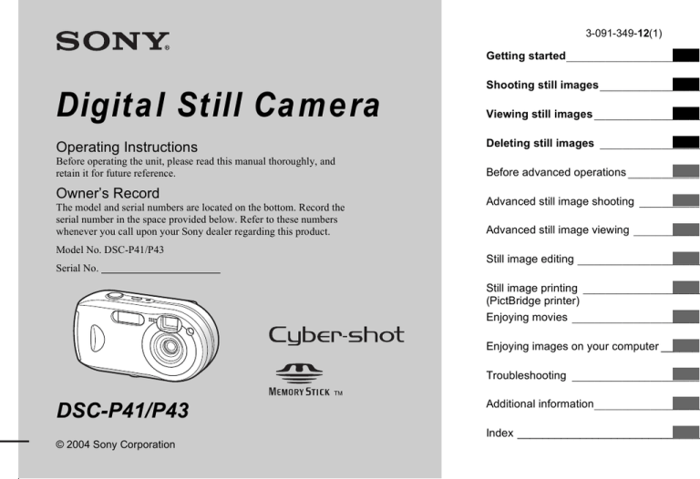 Sony DSC-P43, DSC-P41, Cyber Shot DSC-P43, Cyber Shot DSC-P41 User manual Sony DSC-P43, DSC-P41, Cyber Shot DSC-P43, Cyber Shot DSC-P41 User manual
