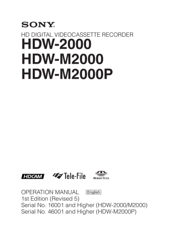 Sony HDW-M2000P Speaker System User Manual Sony HDW-M2000P Speaker System User Manual
