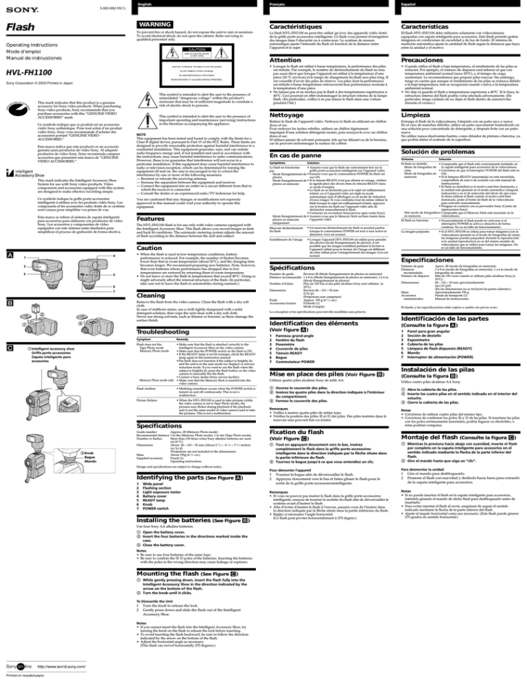 Sony HVL-FH1100 User manual Sony HVL-FH1100 User manual