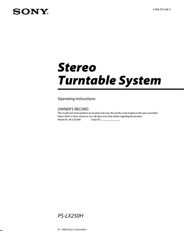 Sony PS-LX250H User manual Sony PS-LX250H User manual