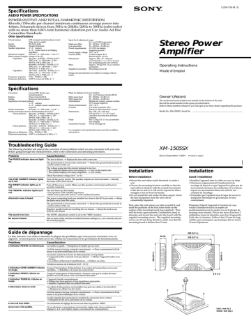 Sony XM-1505SX Stereo Amplifier User Manual Sony XM-1505SX Stereo Amplifier User Manual