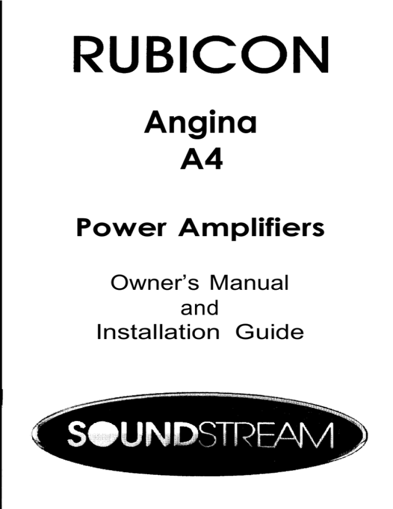 Soundstream Technologies Angina A4 Stereo Amplifier User Manual Soundstream Technologies Angina A4 Stereo Amplifier User Manual