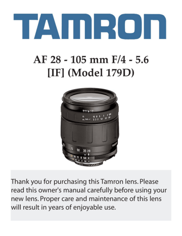 Tamron 179D Camera Lens User Manual Tamron 179D Camera Lens User Manual