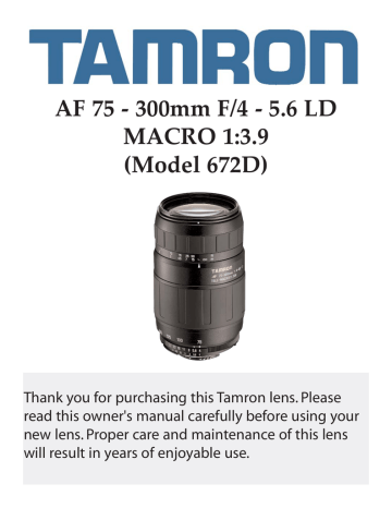 Tamron 672D Camera Lens User Manual Tamron 672D Camera Lens User Manual