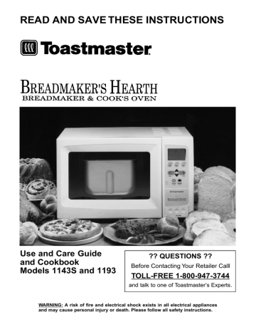 Toastmaster 1143S Bread Maker User Manual Toastmaster 1143S Bread Maker User Manual