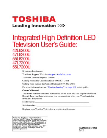 Toshiba 42HL67 Flat Panel Television User`s guide | Manualzz