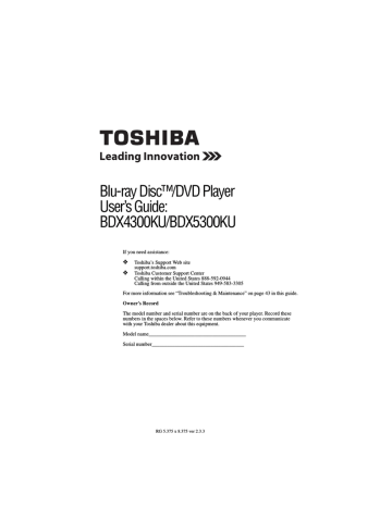 Toshiba BDX5300KU, BDX4300KU User manual Toshiba BDX5300KU, BDX4300KU User manual