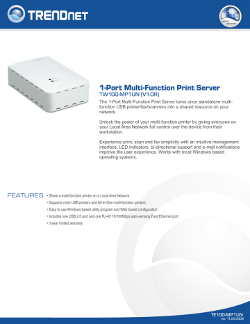 TRENDnet TE100-MP1UN Server User Manual | Manualzz