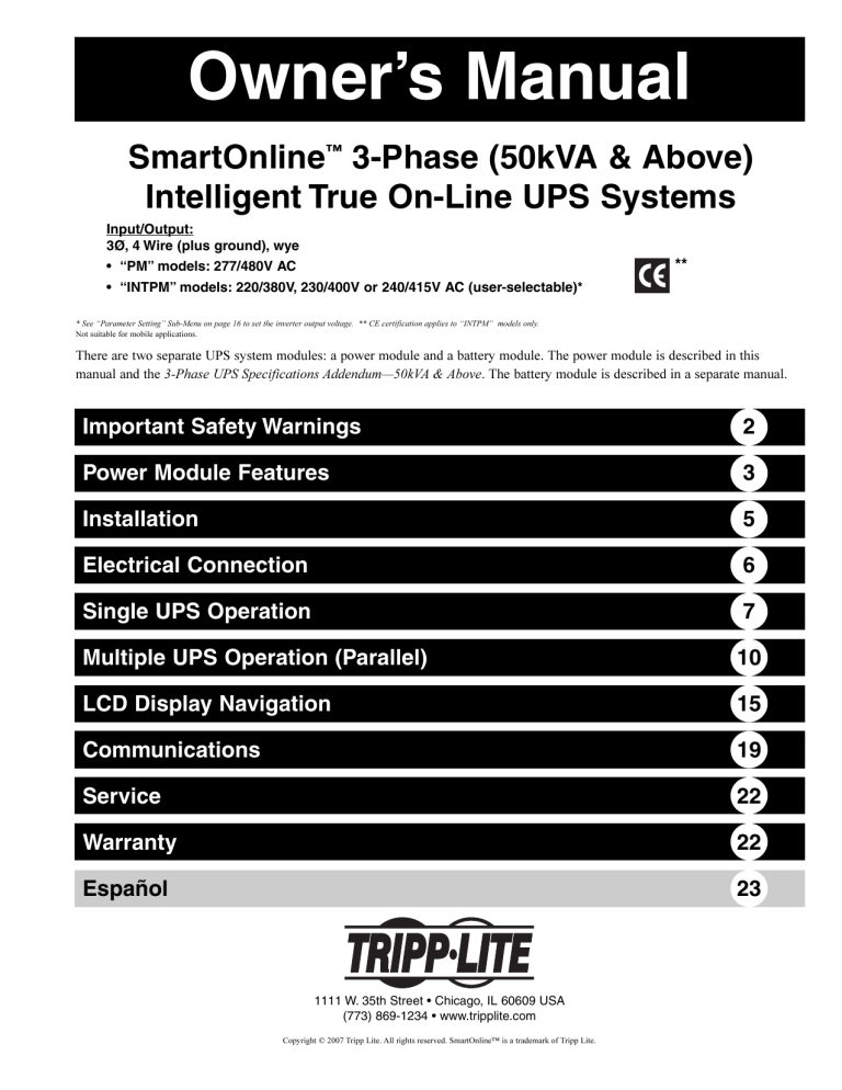 Tripp Lite 220/380V Power Supply User Manual Tripp Lite 220/380V Power Supply User Manual