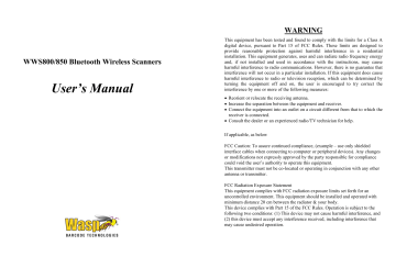 Wasp Bar Code WWS800 Scanner User Manual | Manualzz
