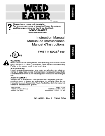 Weed Eater 600 Trimmer User Manual Weed Eater 600 Trimmer User Manual