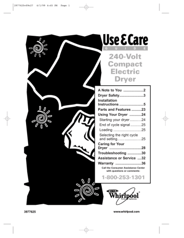 Whirlpool 240-volt Clothes Dryer User Manual | Manualzz Whirlpool 240-volt Clothes Dryer User Manual | Manualzz
