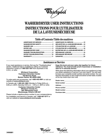 Whirlpool 3406881 Washer User Manual | Manualzz