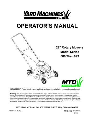 Yard Machines 081 Lawn Mower Operator's Manual | Manualzz