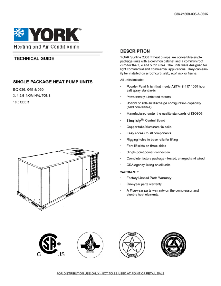 York BQ 036 Heat Pump User Manual York BQ 036 Heat Pump User Manual
