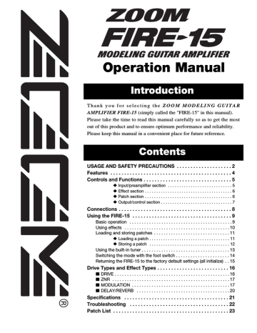 Zoom FIRE-15 Stereo Amplifier Operation Manual | Manualzz