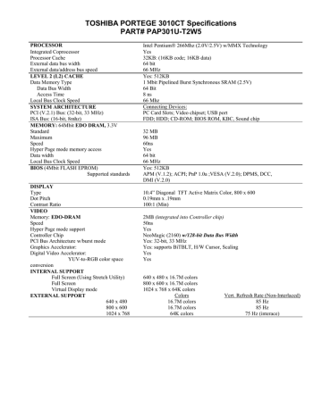 Toshiba 3010CT Laptop Specification | Manualzz Toshiba 3010CT Laptop Specification | Manualzz