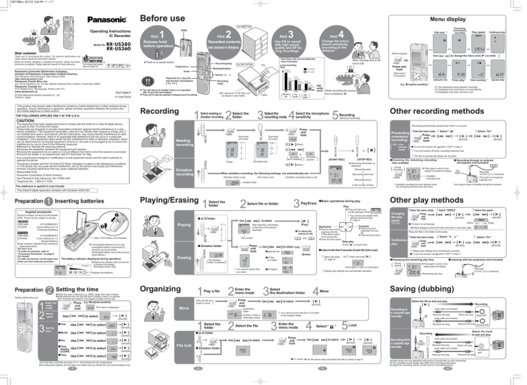 Panasonic RRUS360 Operating instructions Panasonic RRUS360 Operating instructions