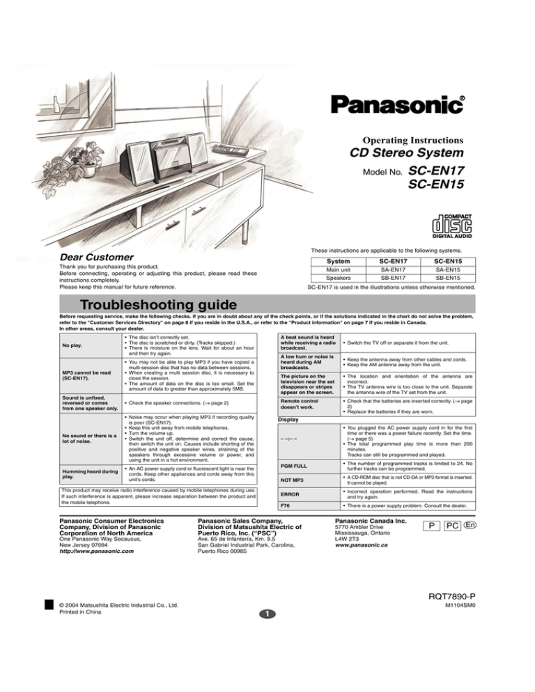 Panasonic SCEN15, SCEN17 Operating instructions Panasonic SCEN15, SCEN17 Operating instructions