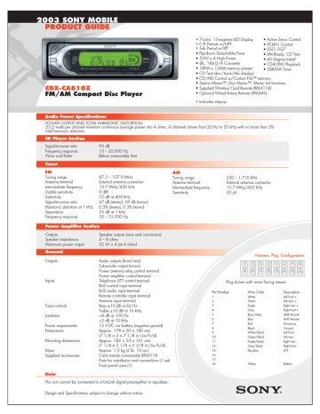 Sony CDX-CA810X CD Player Sony CDX-CA810X CD Player