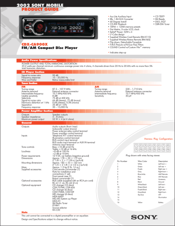 Sony CDX-CA900X CD Player Sony CDX-CA900X CD Player