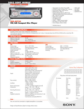 Sony CDX-M730 CD Player Sony CDX-M730 CD Player