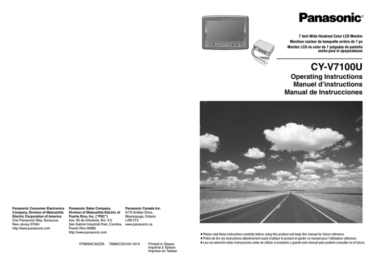 Panasonic CQVAD7200U, CYV7100U Operating instructions Panasonic CQVAD7200U, CYV7100U Operating instructions