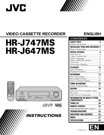 JVC HR-J647MS VHS VCR | Manualzz