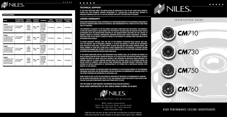 Niles CM750 Main / Stereo Speaker Niles CM750 Main / Stereo Speaker