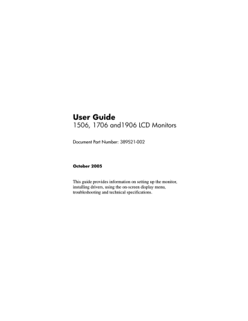 HP COMPAQ 19 INCH FLAT PANEL MONITORS User guide HP COMPAQ 19 INCH FLAT PANEL MONITORS User guide