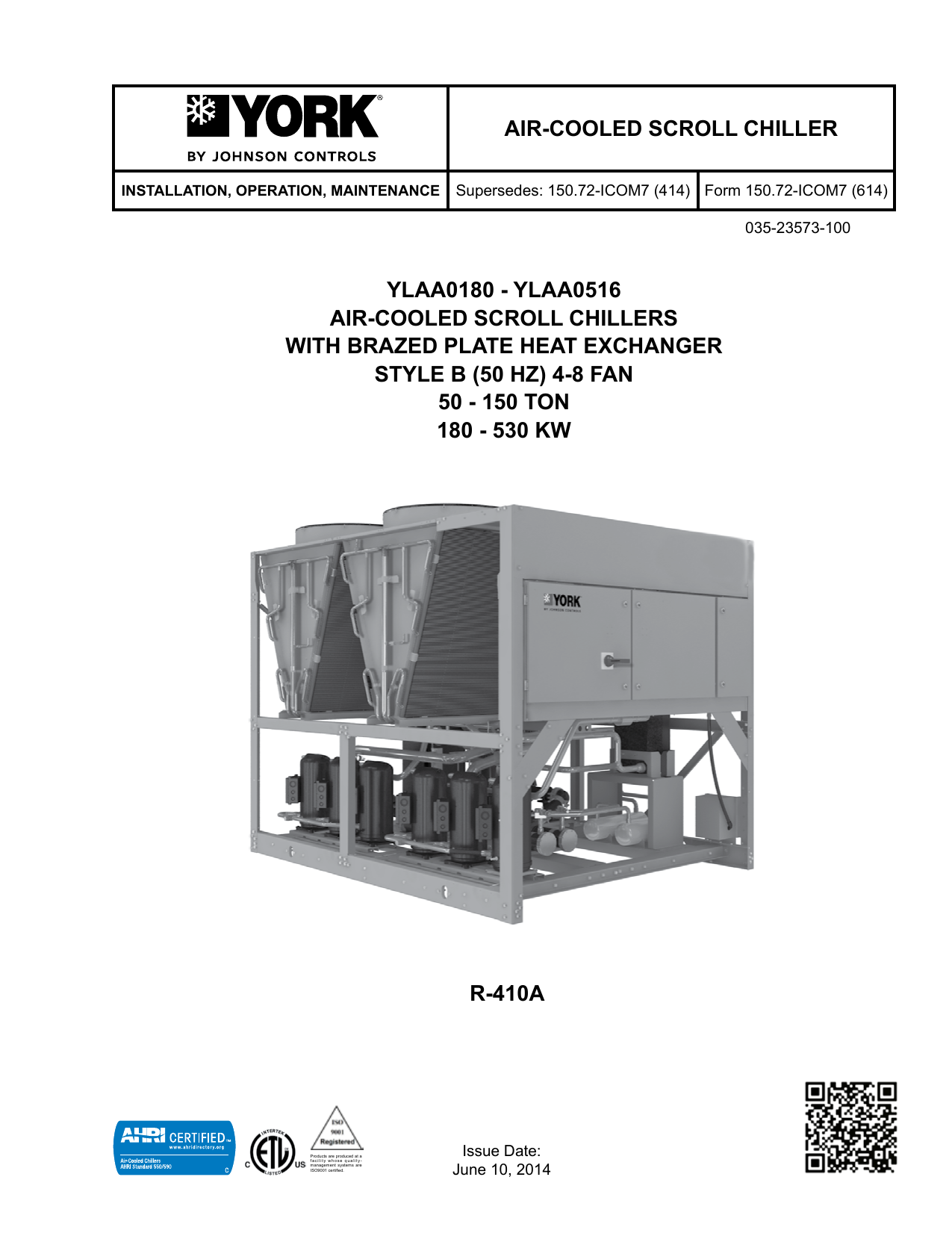 York Chiller Ycal0104ec46 Parts Manual