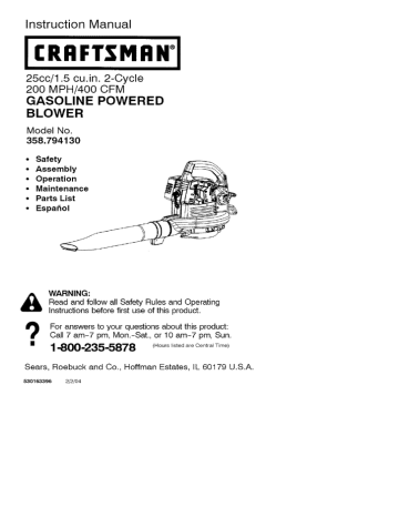 Craftsman 358794130 Blower Instruction manual | Manualzz