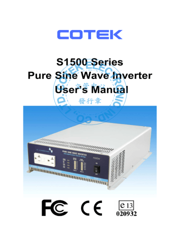 S1500 Series Pure Sine Wave Inverter User`s | Manualzz