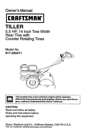 Craftsman 917293471 Rear-Tine Tiller Owner's Manual | Manualzz